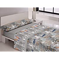 TEJIDOS EL MUNDO Juego DE SÁBANAS Gris Cama de 90 cm Skate